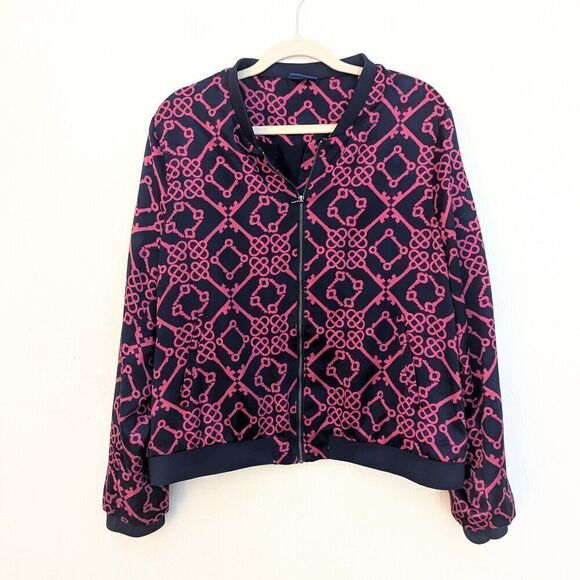 Le TIGRE The Classic Zip Front Bomber Jacket Navy Pink Size XLarge - Picture 1 of 6